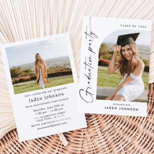 Modern Minimalist Grad 2 PHOTO Graduation Party Invitation