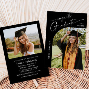 Modern Minimalist Grad 2 PHOTO Graduation Party Invitation