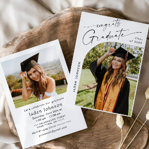 Modern Minimalist Grad 2 PHOTO Graduation Party Invitation