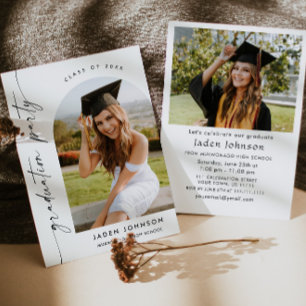 Modern Minimalist Grad 2 PHOTO Graduation Party Invitation