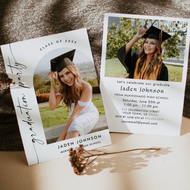 Modern Minimalist Grad 2 PHOTO Graduation Party Invitation (Creator Uploaded)