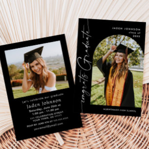 Modern Minimalist Grad 2 PHOTO Graduation Party Invitation