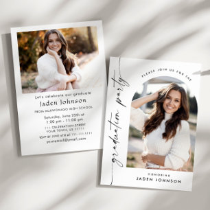 Modern Minimalist Grad 2 PHOTO Graduation Party Invitation