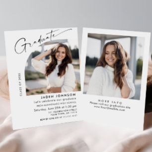 Modern Minimalist Grad 2 PHOTO Graduation Party Invitation