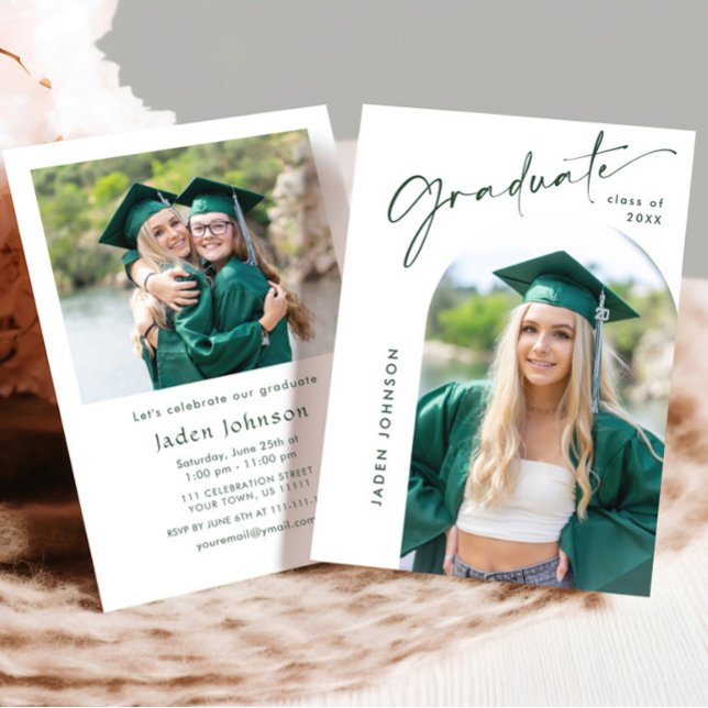 Modern Minimalist Grad 2 PHOTO Graduation Party Invitation (Creator Uploaded)