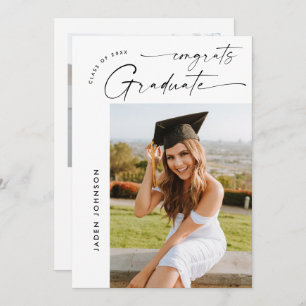 Modern Minimalist Grad 2 PHOTO Graduation Party Invitation