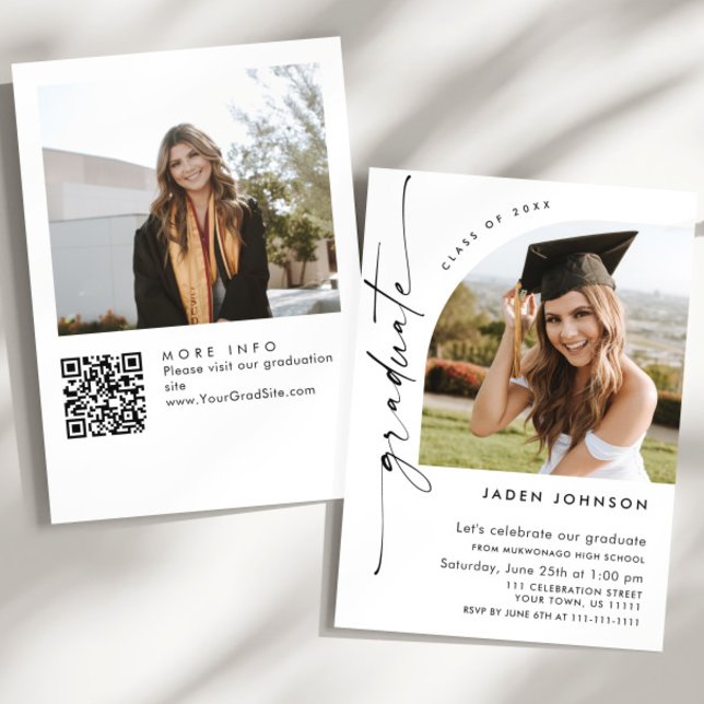 Modern Minimalist Grad 2 PHOTO Graduation Party QR Invitation (Creator Uploaded)