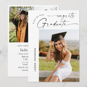 Modern Minimalist Grad 4 PHOTO Graduation Party Invitation