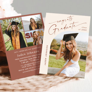 Modern Minimalist Grad 4 PHOTO Graduation Party Invitation