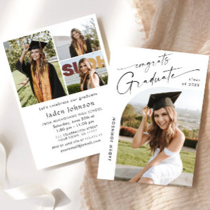 Modern Minimalist Grad 4 PHOTO Graduation Party Invitation