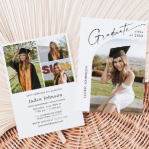 Modern Minimalist Grad 4 PHOTO Graduation Party Invitation