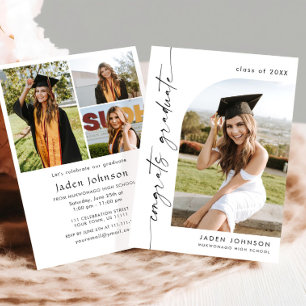 Modern Minimalist Grad 4 PHOTO Graduation Party Invitation