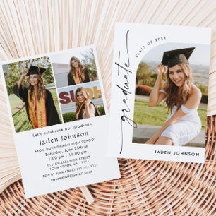 Modern Minimalist Grad 4 PHOTO Graduation Party Invitation