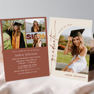 Modern Minimalist Grad 4 PHOTO Graduation Party Invitation