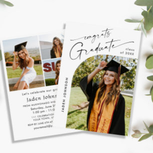 Modern Minimalist Grad 4 PHOTO Graduation Party Invitation