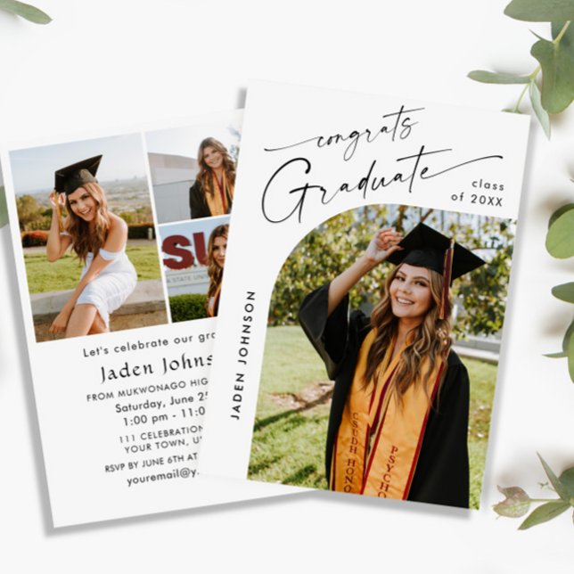 Modern Minimalist Grad 4 PHOTO Graduation Party Invitation (Creator Uploaded)