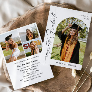 Modern Minimalist Grad 4 PHOTO Graduation Party Invitation