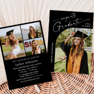 Modern Minimalist Grad 4 PHOTO Graduation Party Invitation