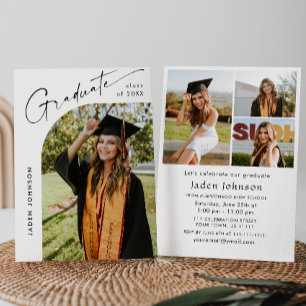 Modern Minimalist Grad 4 PHOTO Graduation Party Invitation