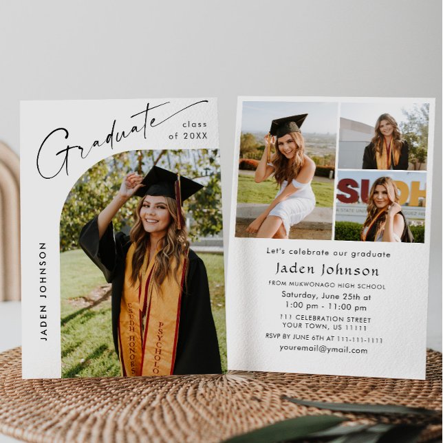 Modern Minimalist Grad 4 PHOTO Graduation Party Invitation (Creator Uploaded)