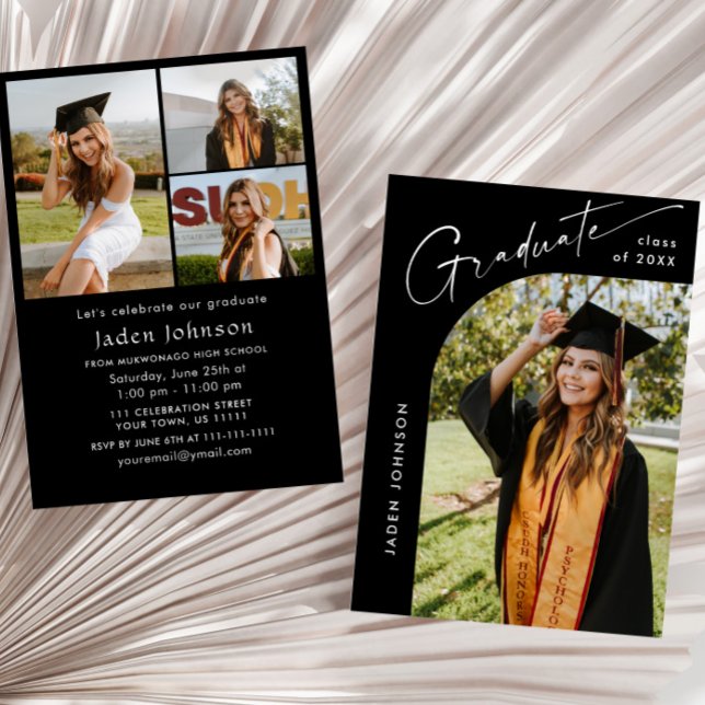 Modern Minimalist Grad 4 PHOTO Graduation Party Invitation (Creator Uploaded)