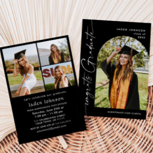 Modern Minimalist Grad 4 PHOTO Graduation Party Invitation