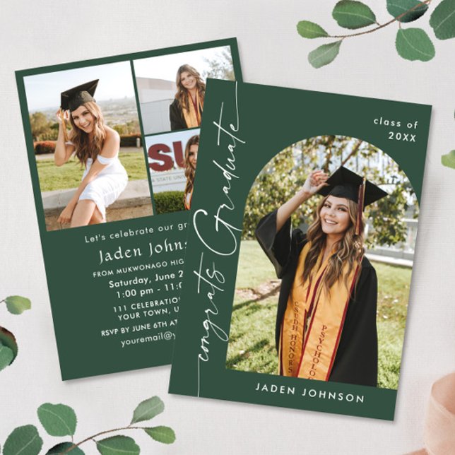 Modern Minimalist Grad 4 PHOTO Graduation Party Invitation (Creator Uploaded)
