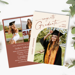 Modern Minimalist Grad 4 PHOTO Graduation Party Invitation