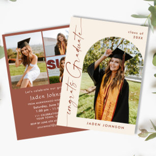 Modern Minimalist Grad 4 PHOTO Graduation Party Invitation