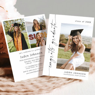 Modern Minimalist Grad 4 PHOTO Graduation Party Invitation