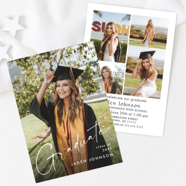Modern Minimalist Grad 5 PHOTO Graduation Party In Invitation (Creator Uploaded)
