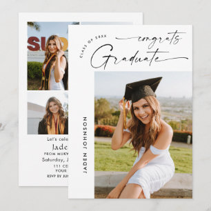 Modern Minimalist Grad 5 PHOTO Graduation Party Invitation