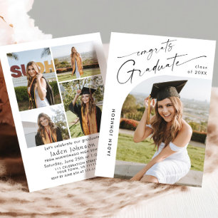 Modern Minimalist Grad 5 PHOTO Graduation Party Invitation