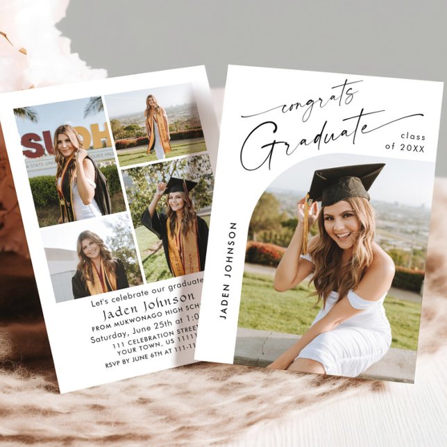 Modern Minimalist Grad 5 PHOTO Graduation Party Invitation (Creator Uploaded)