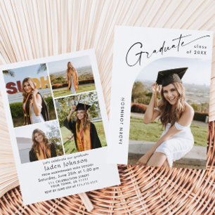 Modern Minimalist Grad 5 PHOTO Graduation Party Invitation
