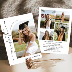 Modern Minimalist Grad 5 PHOTO Graduation Party Invitation