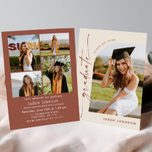 Modern Minimalist Grad 5 PHOTO Graduation Party Invitation