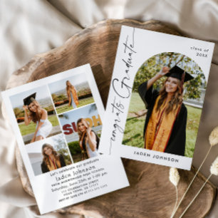Modern Minimalist Grad 5 PHOTO Graduation Party Invitation