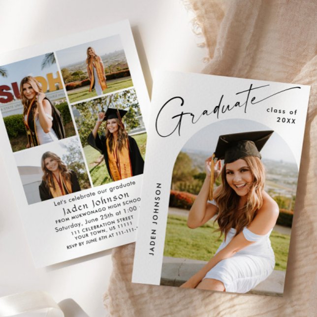 Modern Minimalist Grad 5 PHOTO Graduation Party Invitation (Creator Uploaded)