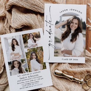 Modern Minimalist Grad 5 PHOTO Graduation Party Invitation