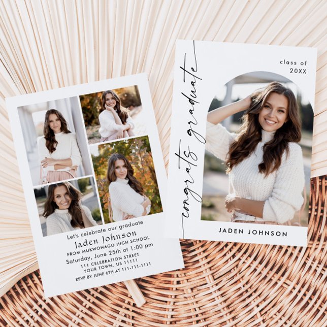 Modern Minimalist Grad 5 PHOTO Graduation Party Invitation (Creator Uploaded)