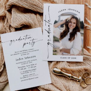 Modern Minimalist Grad PHOTO Graduation Party Invitation