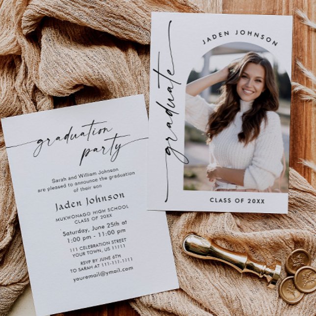 Modern Minimalist Grad PHOTO Graduation Party Invitation (Creator Uploaded)