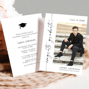 Modern Minimalist Grad PHOTO Graduation Party Invitation