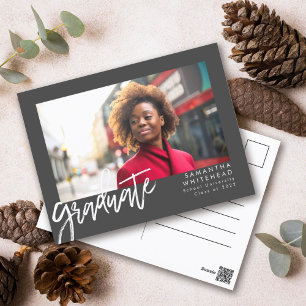 Modern Minimalist Graduate Photo Dark Grey Postcard