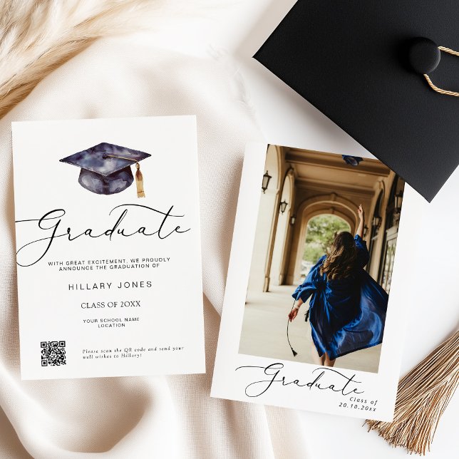 Modern Minimalist Graduation Calligraphy  Announcement (Creator Uploaded)