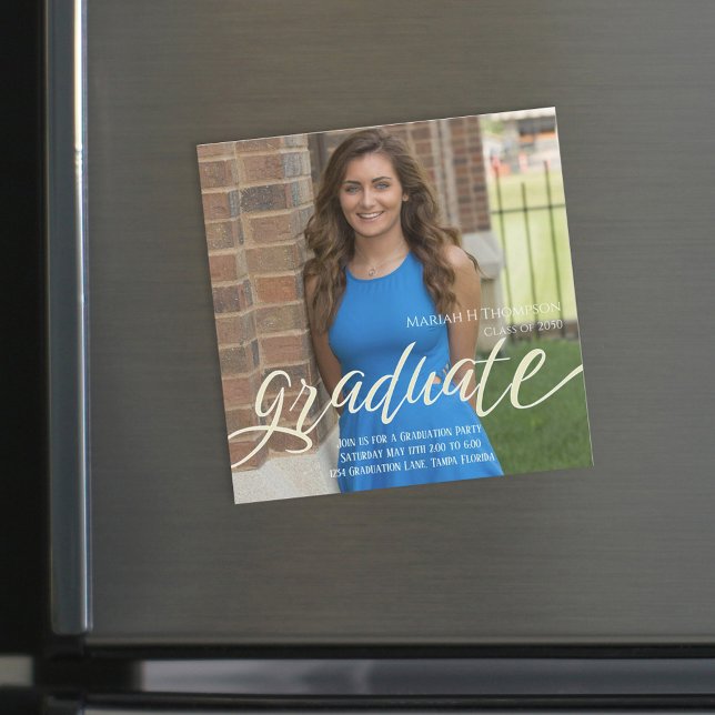 Modern Minimalist Graduation Magnetic Card (Modern photo graduation magnet perfect for display.)