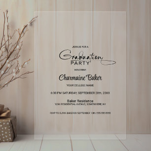 Modern Minimalist Graduation Party Acrylic Invitations