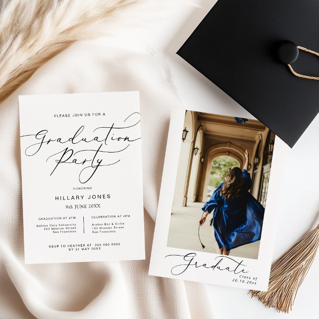 Modern Minimalist Graduation party Calligraphy Invitation (Creator Uploaded)
