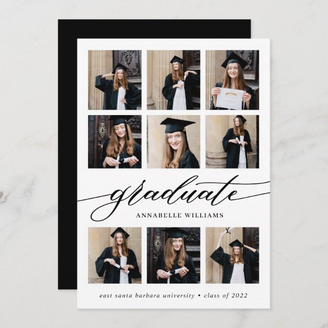 Modern Minimalist Graduation Photo Collage  Announcement (Front/Back)